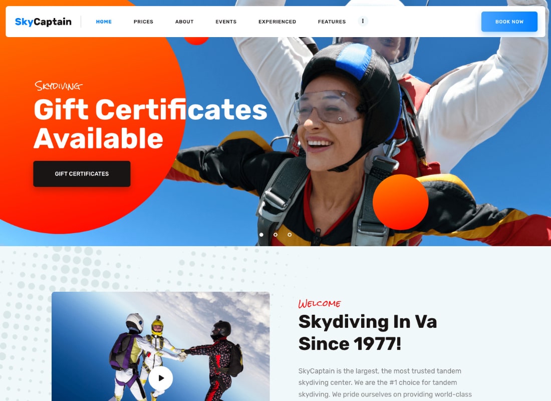 SkyCaptain |  Tema de WordPress para paracaidismo y deportes de vuelo extremos