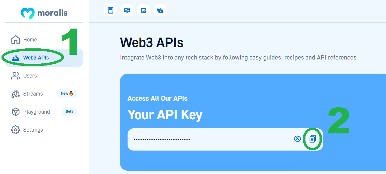 Web3 API page showing API key
