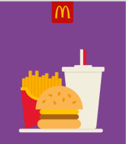 The image shows emojis of a cartoon of french fries, a burger, and a soda cup with straw.