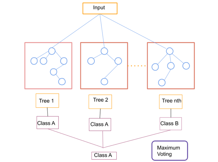 Working diagram of random forest classifier that involves numerous trees