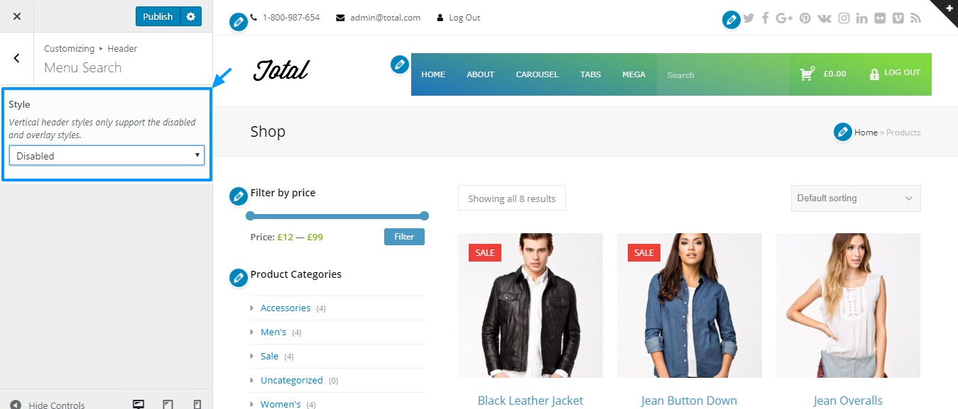 desabilitando a pesquisa de menu no tema total do wordpress