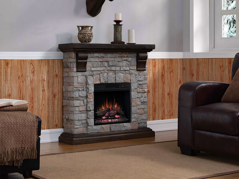 Electric Fireplace With Stone Surround