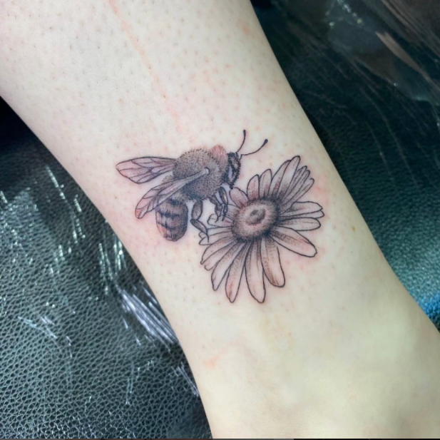 Bee and Flower Tattoo