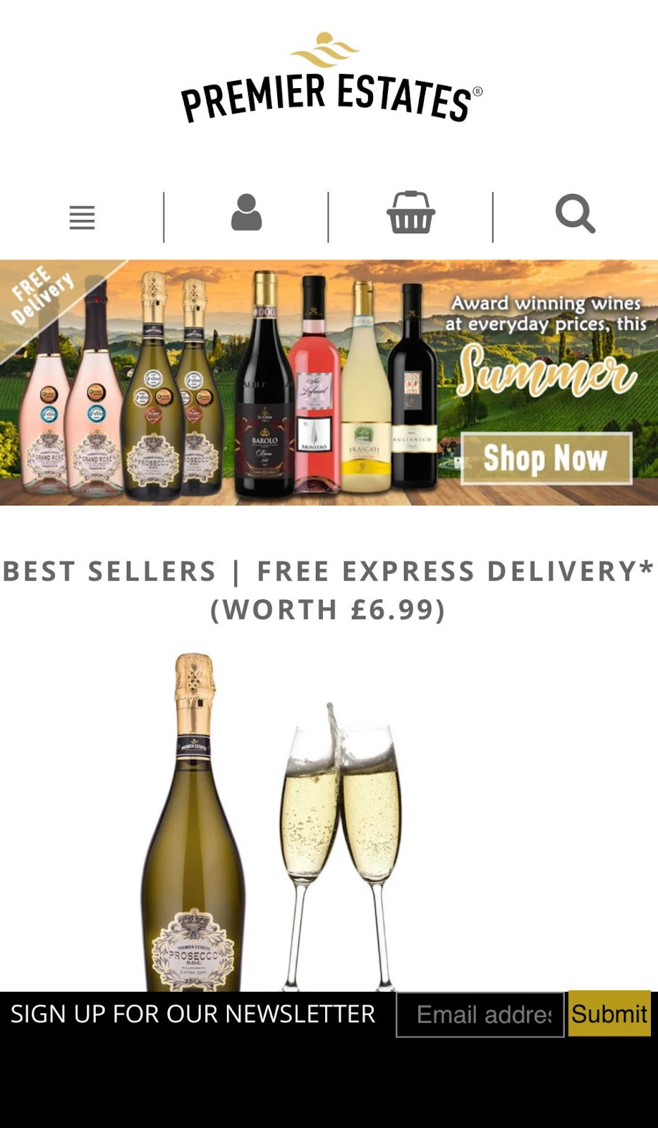 Example of successful Shopify store: Premier Estate Wines store