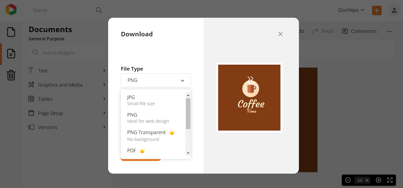 Download file types in DocHipo