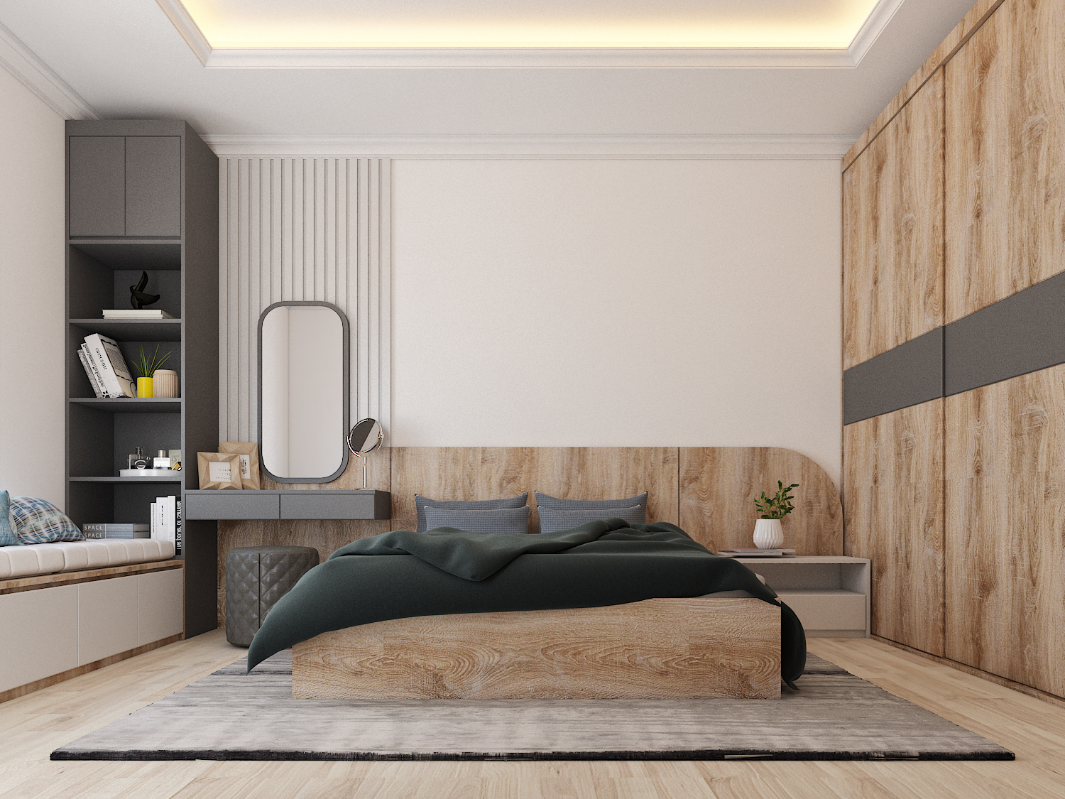 Phong cách thiết kế sang trọng cùng tông màu trắng tinh tế, kết hợp cùng nội thất gỗ ấm cúng