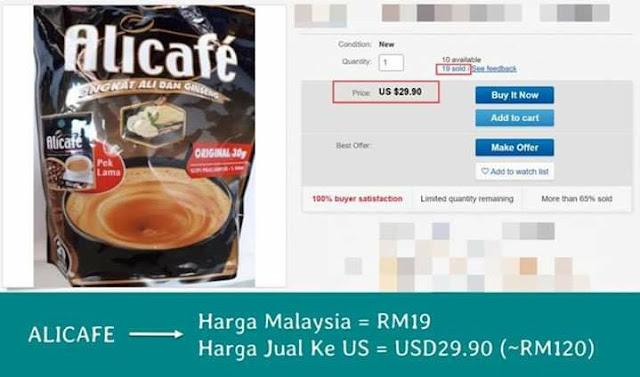 Perbandingan harga AliCafe di pasaran Malaysia dan dijual dalam pasaran ebay