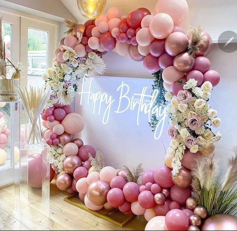 Pink Flower Circle Balloon Arch