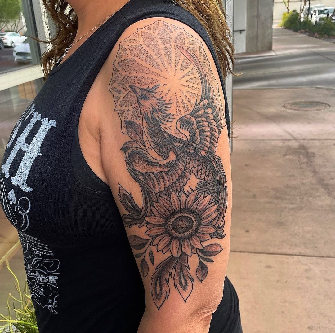 Phoenix And Sunflower Tattoo