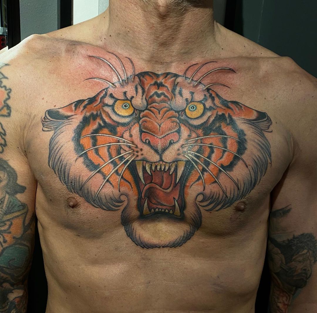 Designer Tiger With Yellow Eyes Tattoo