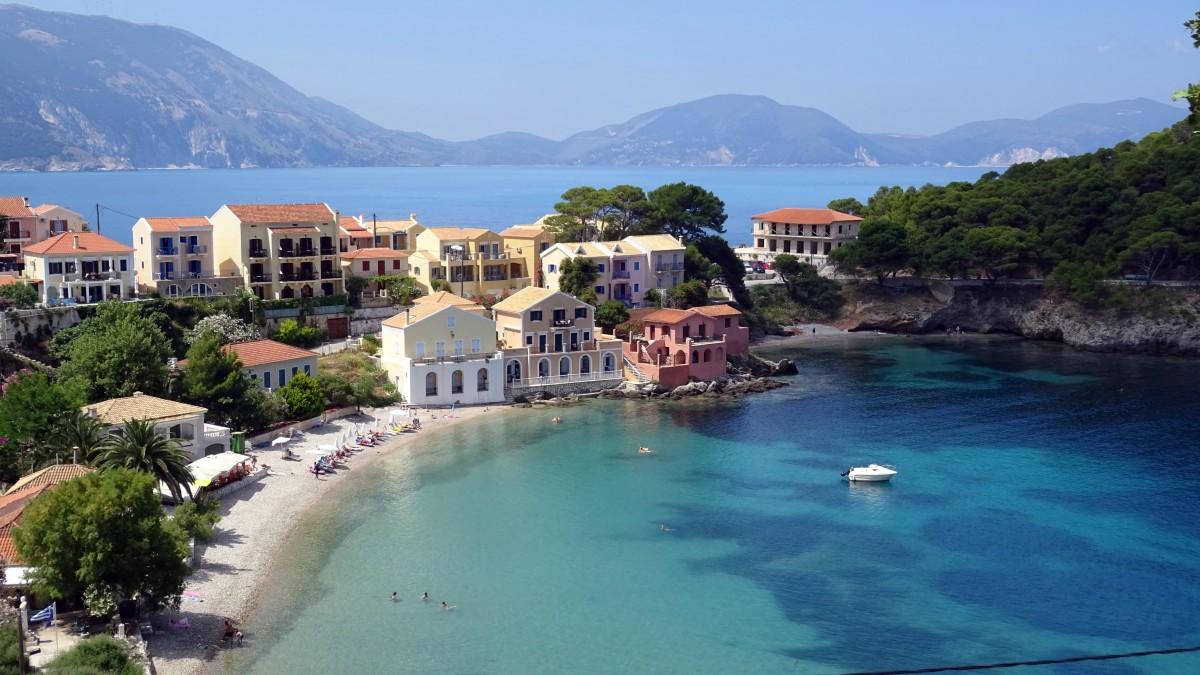 sea, coast, town, summer, vacation, village, greek, swimming pool, lagoon, bay, island, tourism, turquoise, resort, greece, estate, assos, kefalonia, cephalonia, geographical feature, resort town