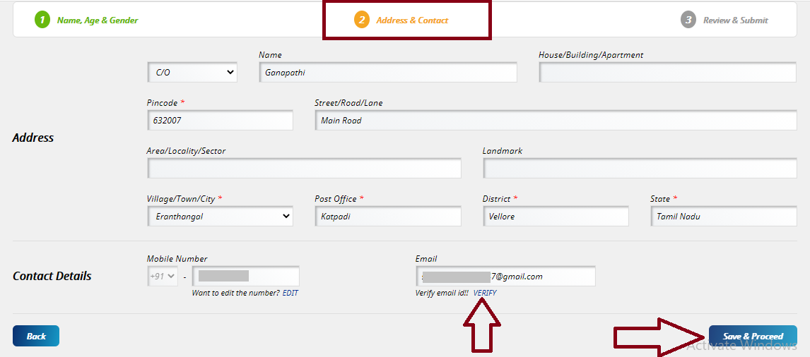 Enter Address Details and Click Save & Proceed 