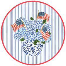 Caspari Flags and Hydrangeas Round Paper Placemats - 12 Per Package –  Caspari