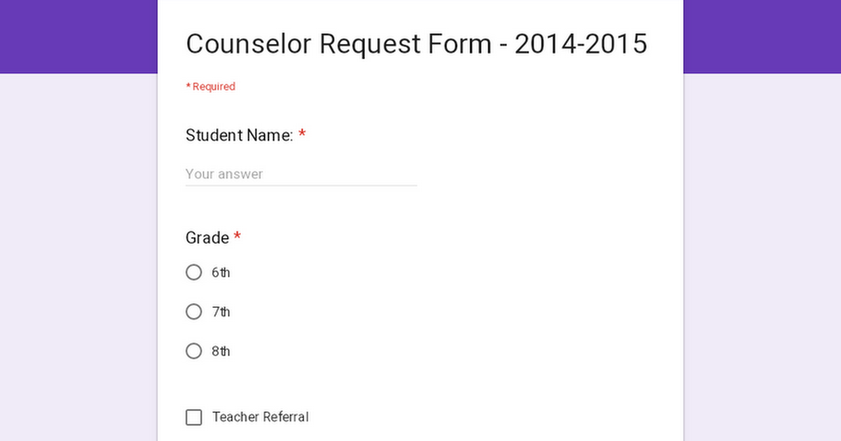 Counselor Request Form - 2014-2015