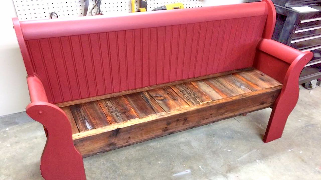 Repurposed a sleigh bed into a wooden sleigh bench with arm rests.