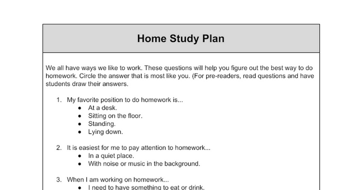 Home Study Plan