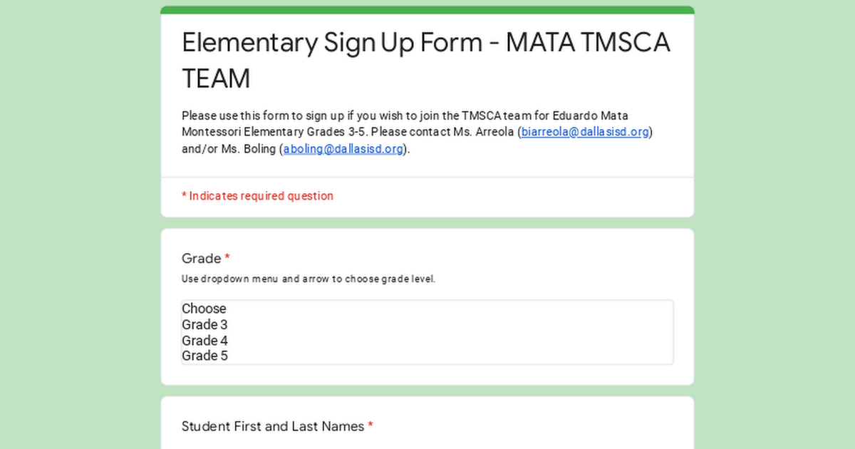 Elementary Sign Up Form - MATA TMSCA TEAM