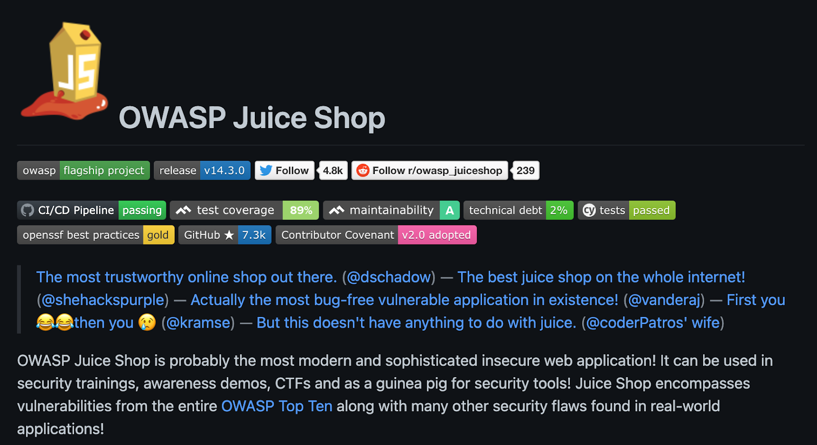 the README from the Juice Shop GitHub page