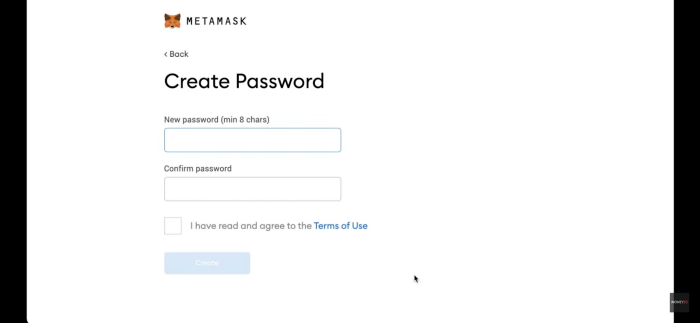 Metamask password creation