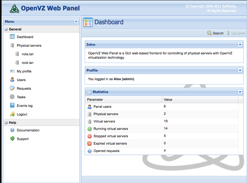 Screenshot of OpenVZ.