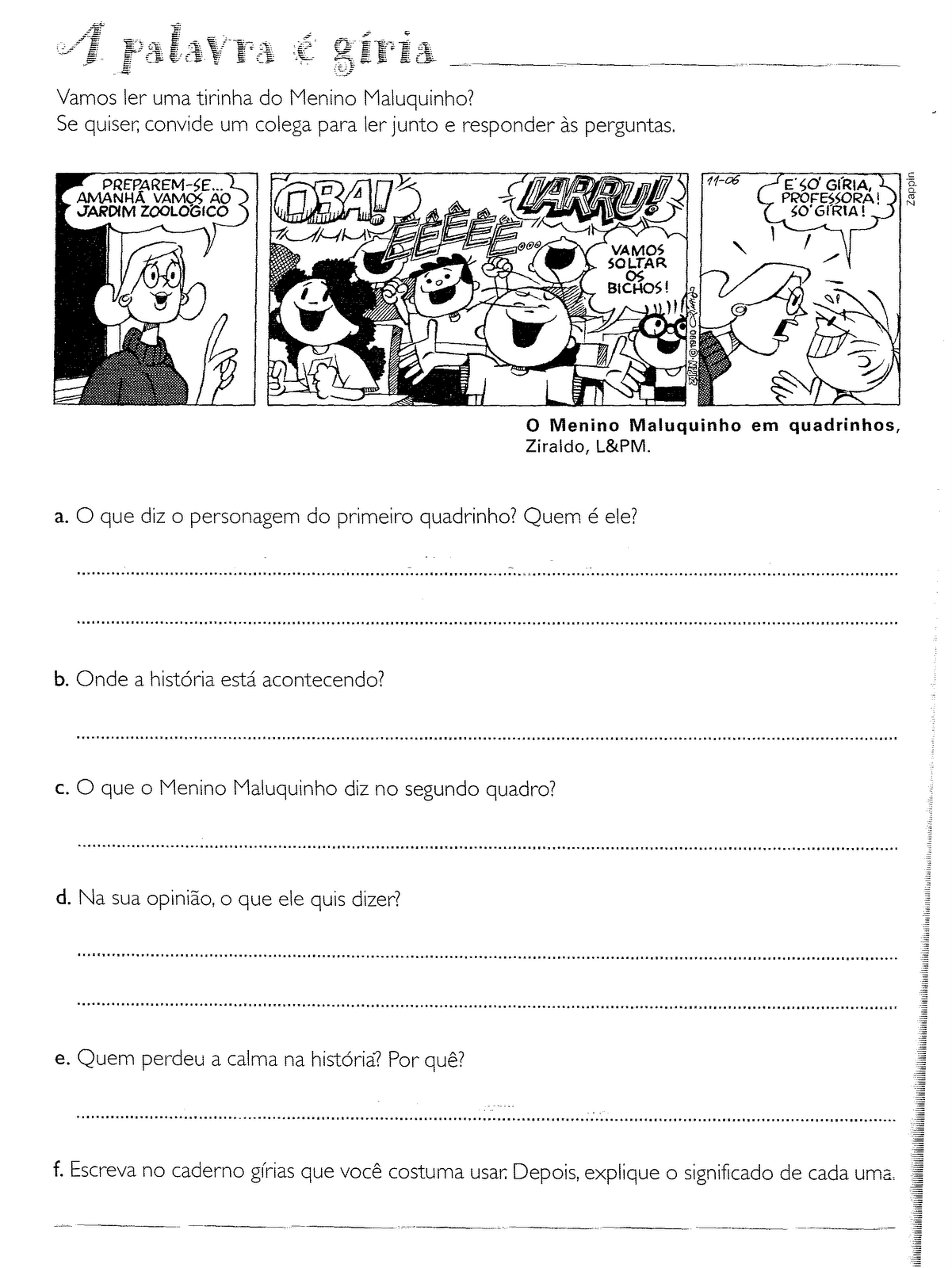 Atividades de interpretação de texto do 4º ano – Menino Maluquinho