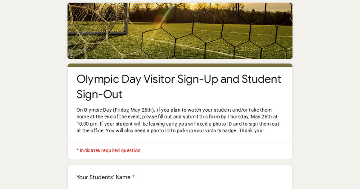 Olympic Day Visitor Sign-Up and Student Sign-Out
