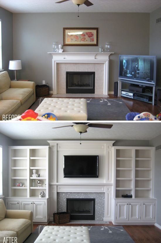 Before & After: Built ins. Can make a room look much larger than it actually is!  Would look great in a Craftsman style home... how to decorate around a centered fireplace