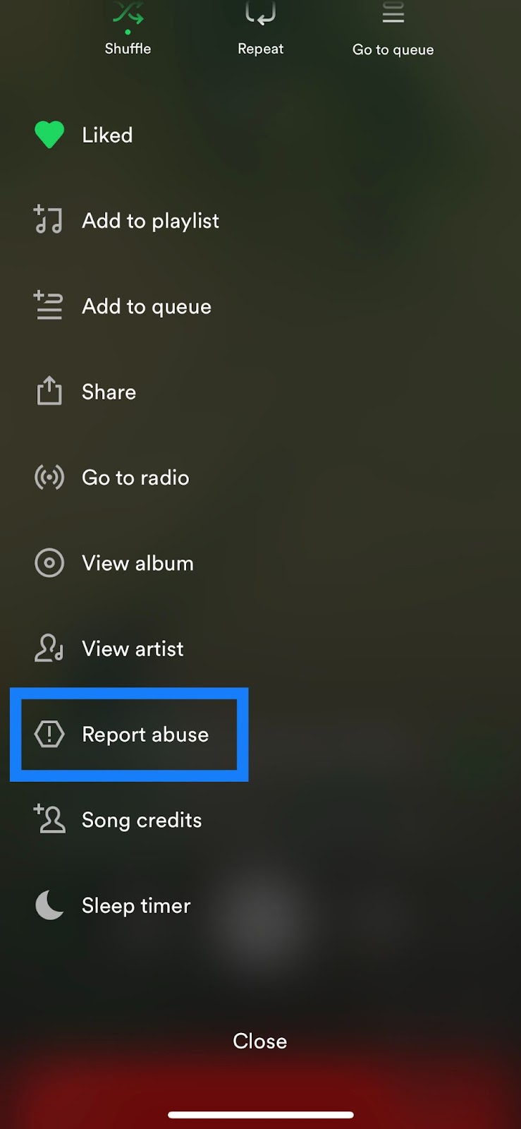 report abuse in Spotify Settings