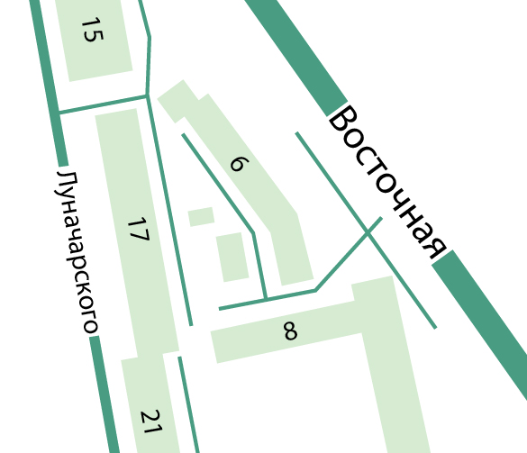 *Место — квадрат в районе улиц Луначарского 15— Луначарского 21 — Восточная 6 — Восточная 8.