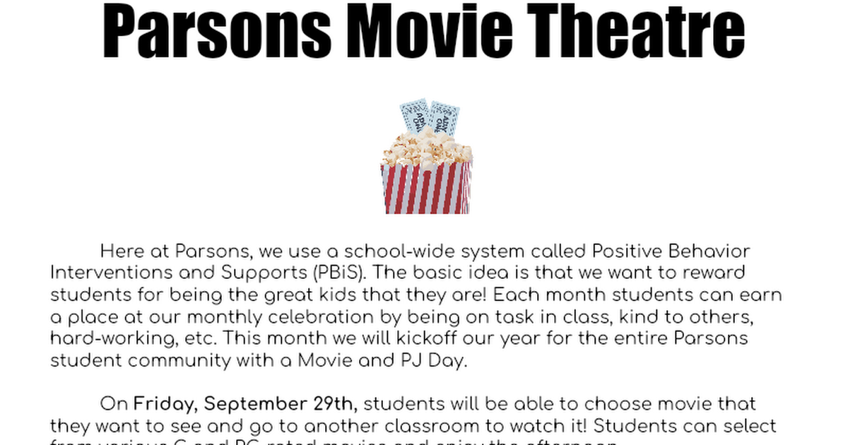 PBIS Movie and Concessions