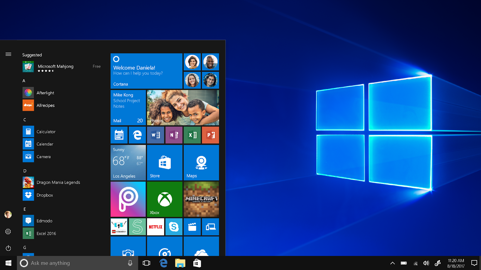 Windows 10 Professional Start Menu