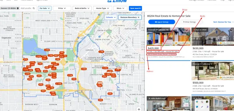 An example of a Zillow page where you can browse houses for sale.