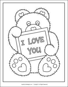 A teddy bear valentine coloring page