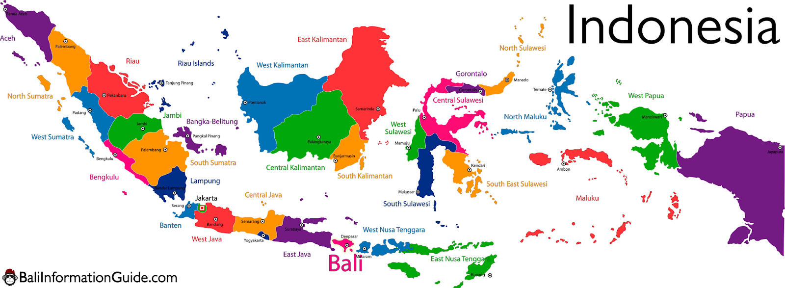 A map of Indonesia with some of its islands labelled