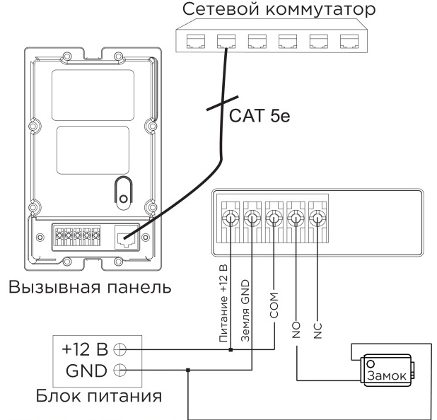 Один из вариантов подключения замка к вызывной панели BasIP AV-02D