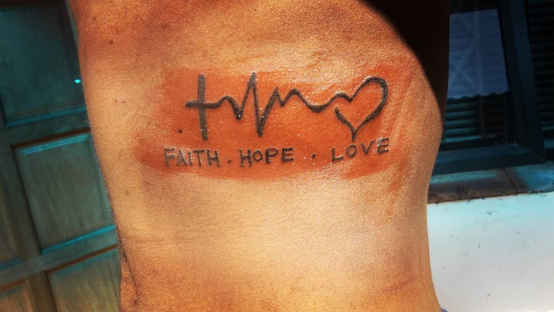 Faith Love Hope Cross Tattoo on Ribs