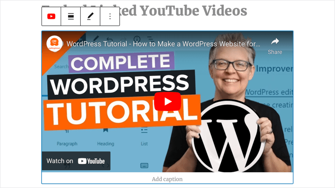 Incorporando um vídeo do YouTube em sua postagem