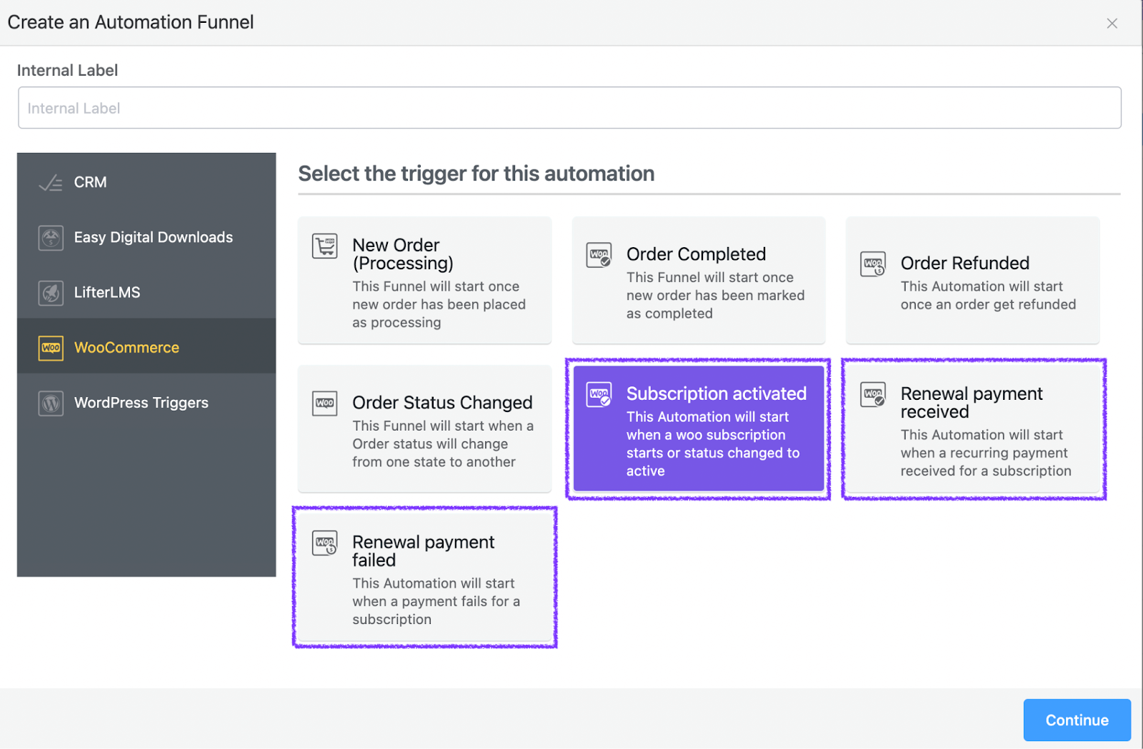 new woocommerce subscriptions triggers in fluentcrm 2.8