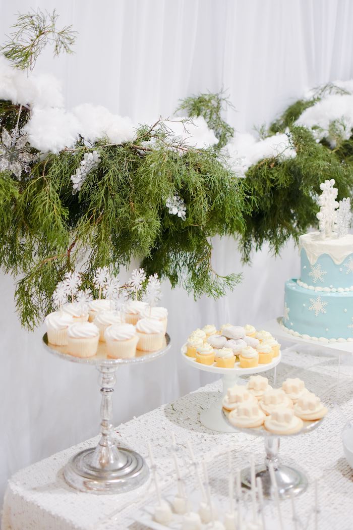 Winter Themed Sweet Table from a Winter ONEderland 1st Birthday Party on Kara's Party Ideas | KarasPartyIdeas.com (36)