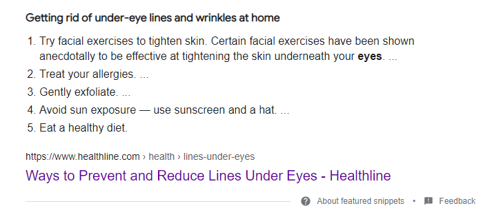 featured snippet example 