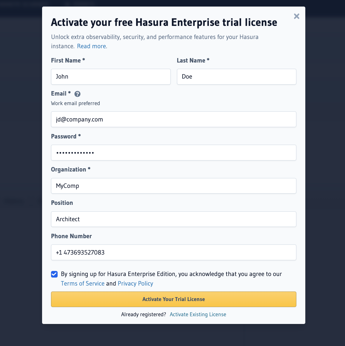 Activate your Trial License