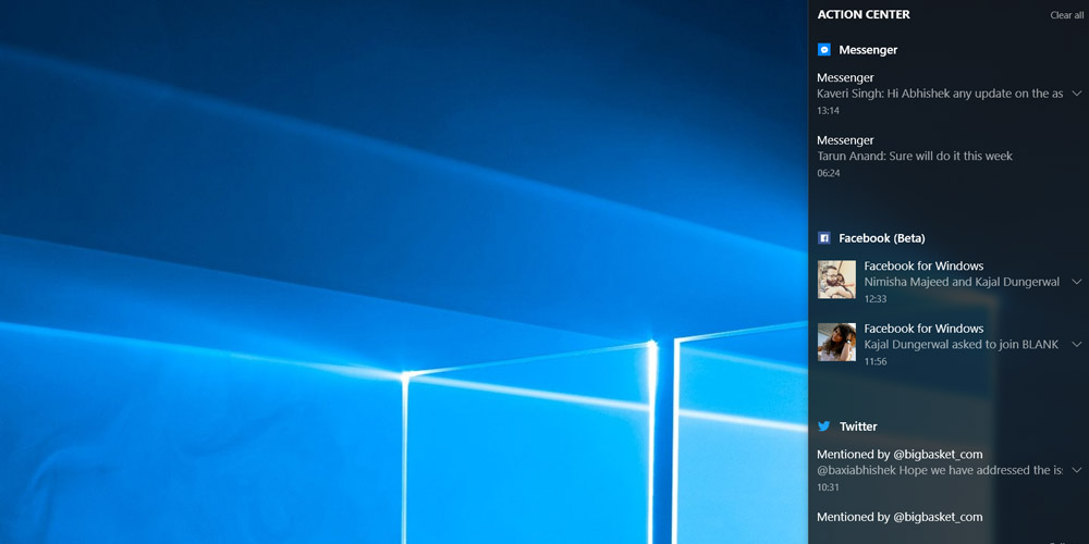 Windows 10 Action Center for notifications