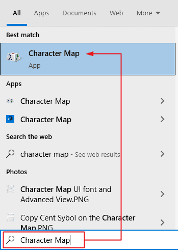 Searching for the Character Map in Windows