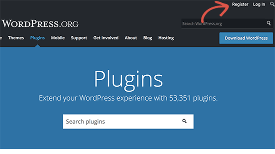 Registre-se para uma conta gratuita do WordPress.org