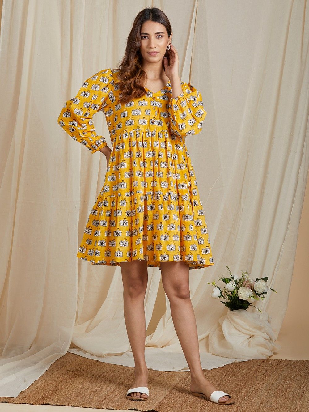 the loom - Yellow Hand Block Printed Cotton Dress