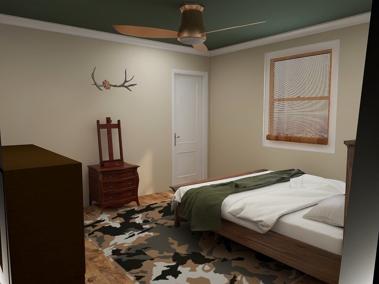 warm and woodsy child's bedroom forest green teal ceiling design concept