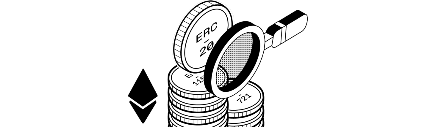 Magnifying glass inspecting the ERC20 standard.