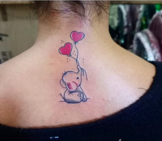 Baby Elephant Back Neck Tattoos Women
