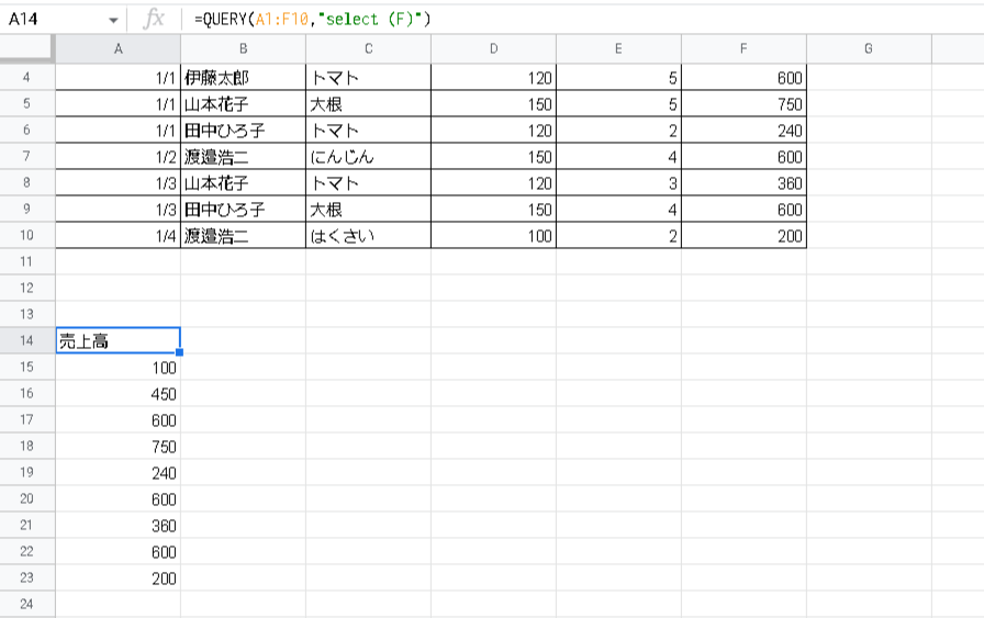 QUERY関数の基本的な使い方