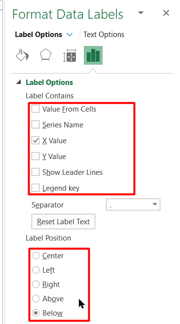 Select appropriate Label Contents and choose a Label Position